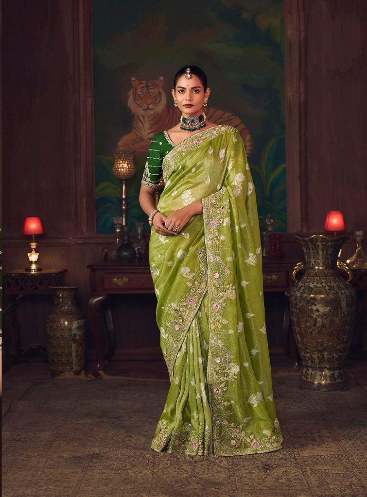 Suhasra Silk Saree Weaves Olive Green