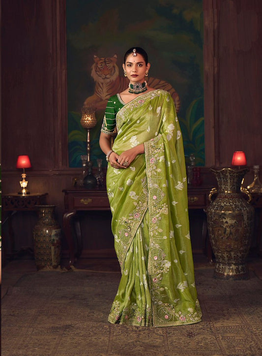 Suhasra Silk Saree Weaves Olive Green