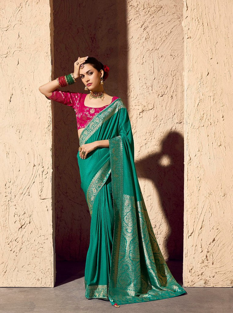 Tanishka Crepe Royale saree Firozi