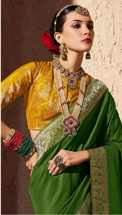 Tanishka Crepe Royale saree Olive Green