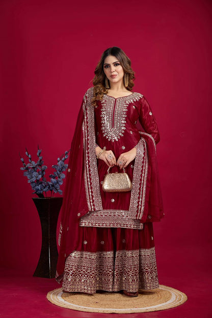 Tisya Designer Salwar Suit Maroon
