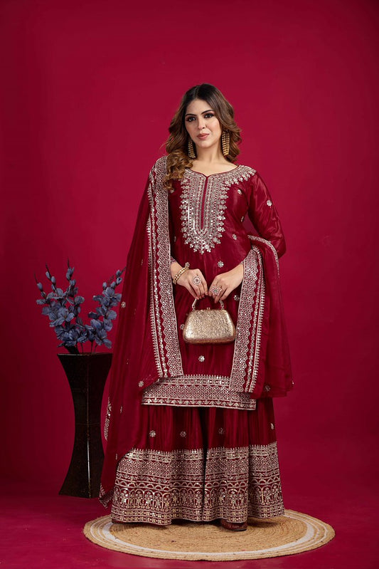 Tisya Designer Salwar Suit Maroon