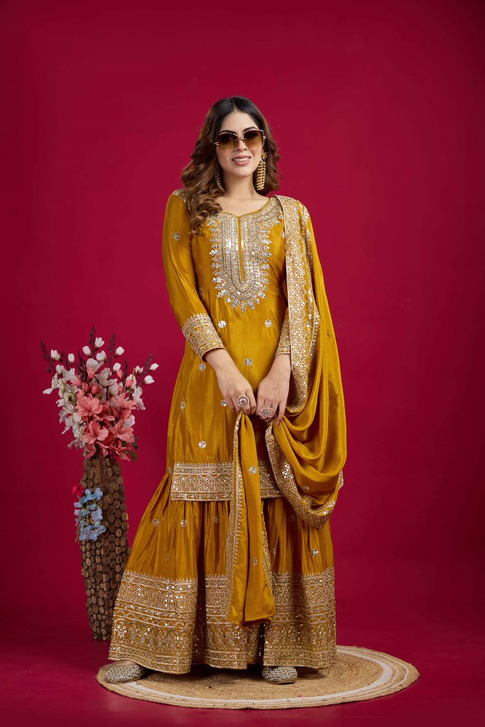 Tisya Designer Salwar Suit Yellow