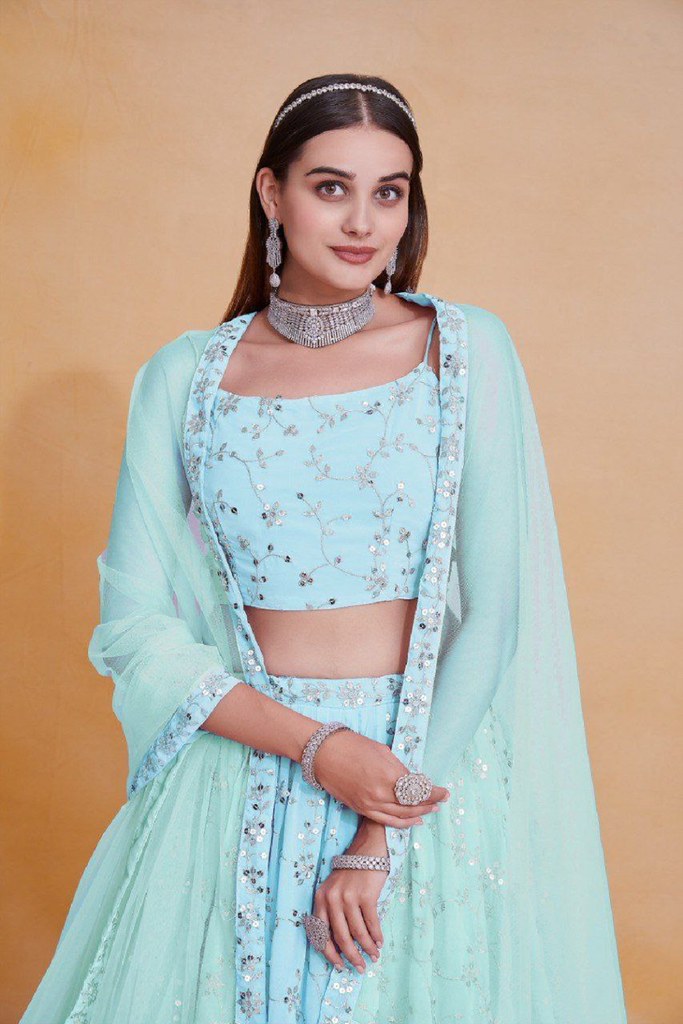 Vivanta Regal Lehenga Set Sky Blue