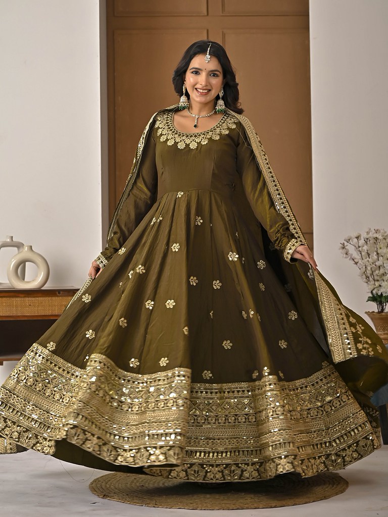 PastelFlair Salwar Suits Mehendi Green