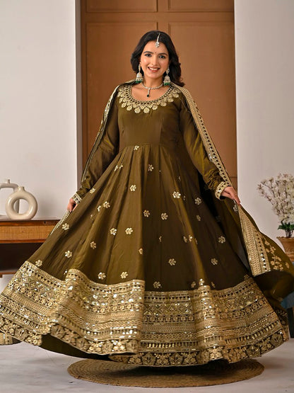 PastelFlair Salwar Suits Mehendi Green