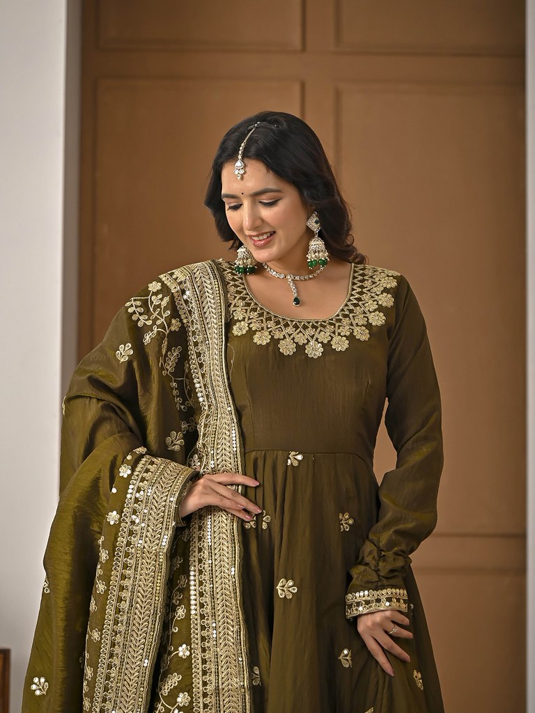PastelFlair Salwar Suits Mehendi Green
