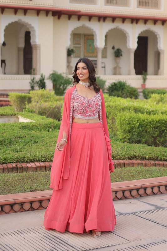 SoftRiwaaz Lehengas Peach Pink