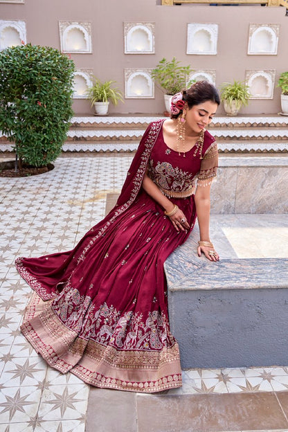 Velora Rang Lehengas Maroon