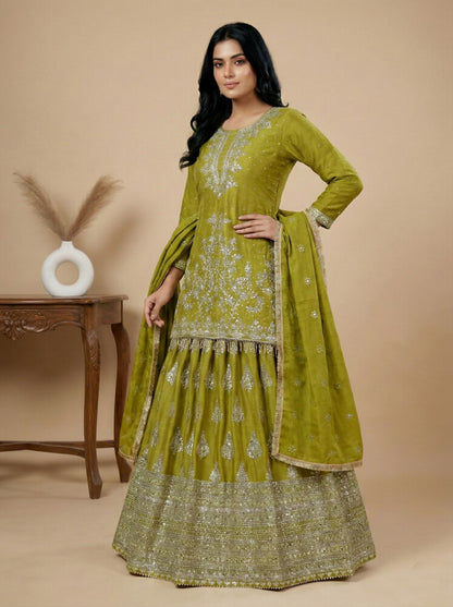 Sanskar Weave Lehenga Choli Perrot Green