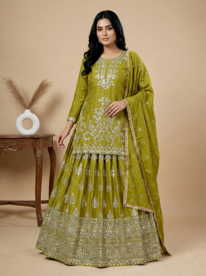 Sanskar Weave Lehenga Choli Perrot Green