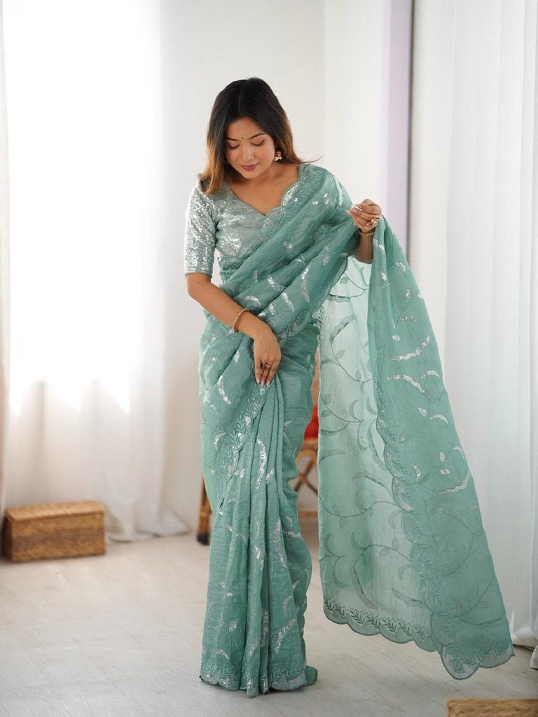 KanakGlow Sarees Sky Blue