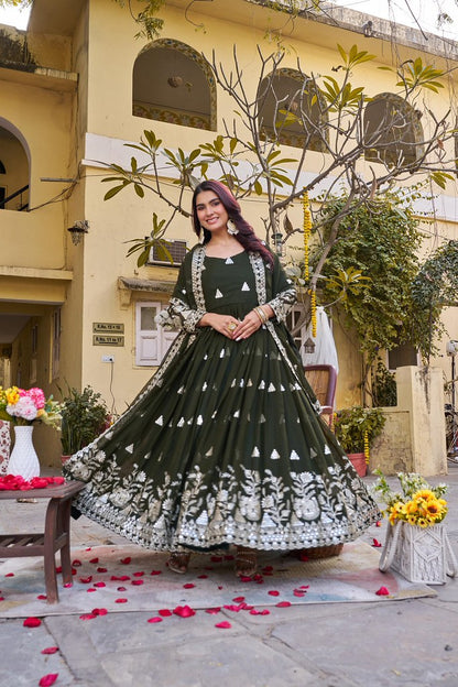 FloralGlow Gown Mehendi Green
