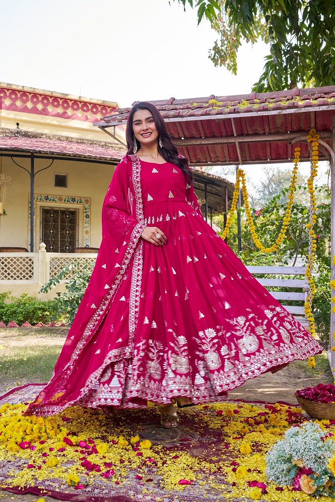 FloralGlow Gown Rani Pink