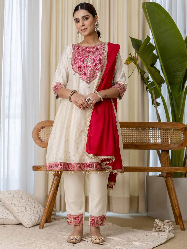 RustySilk Salwar Suits White