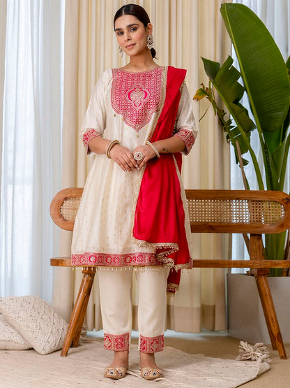 RustySilk Salwar Suits White