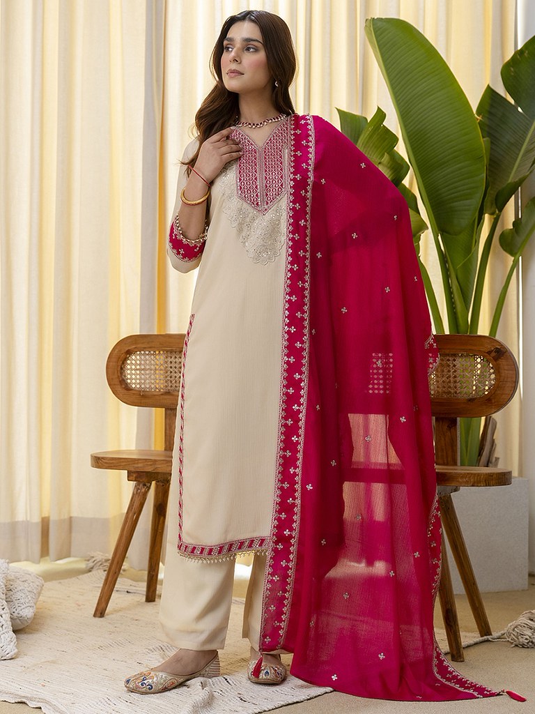 RustySilk Salwar Suits Cream