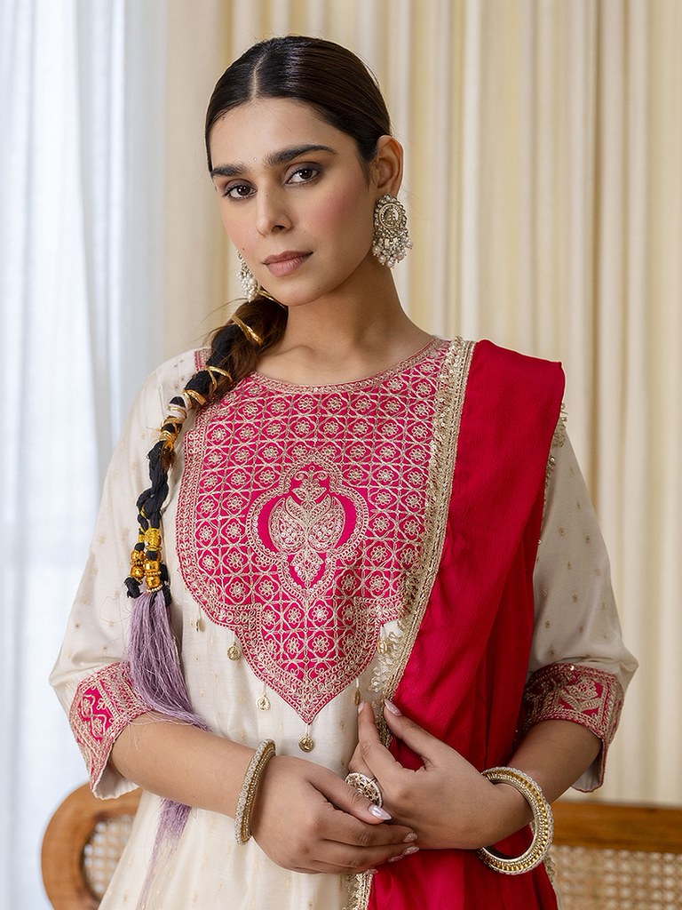 RustySilk Salwar Suits White