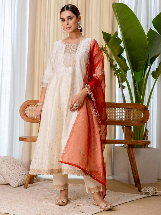 RustySilk Salwar Suits White