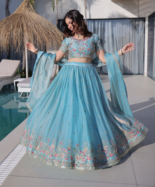 EmeraldSky Lehengas Sky Blue