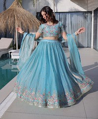 EmeraldSky Lehengas Sky Blue