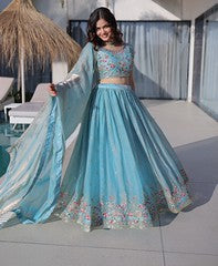 EmeraldSky Lehengas Sky Blue