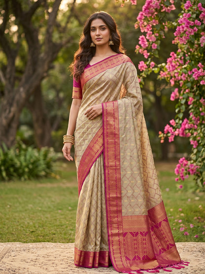 HarmonyHue Sarees Chiku & Pink