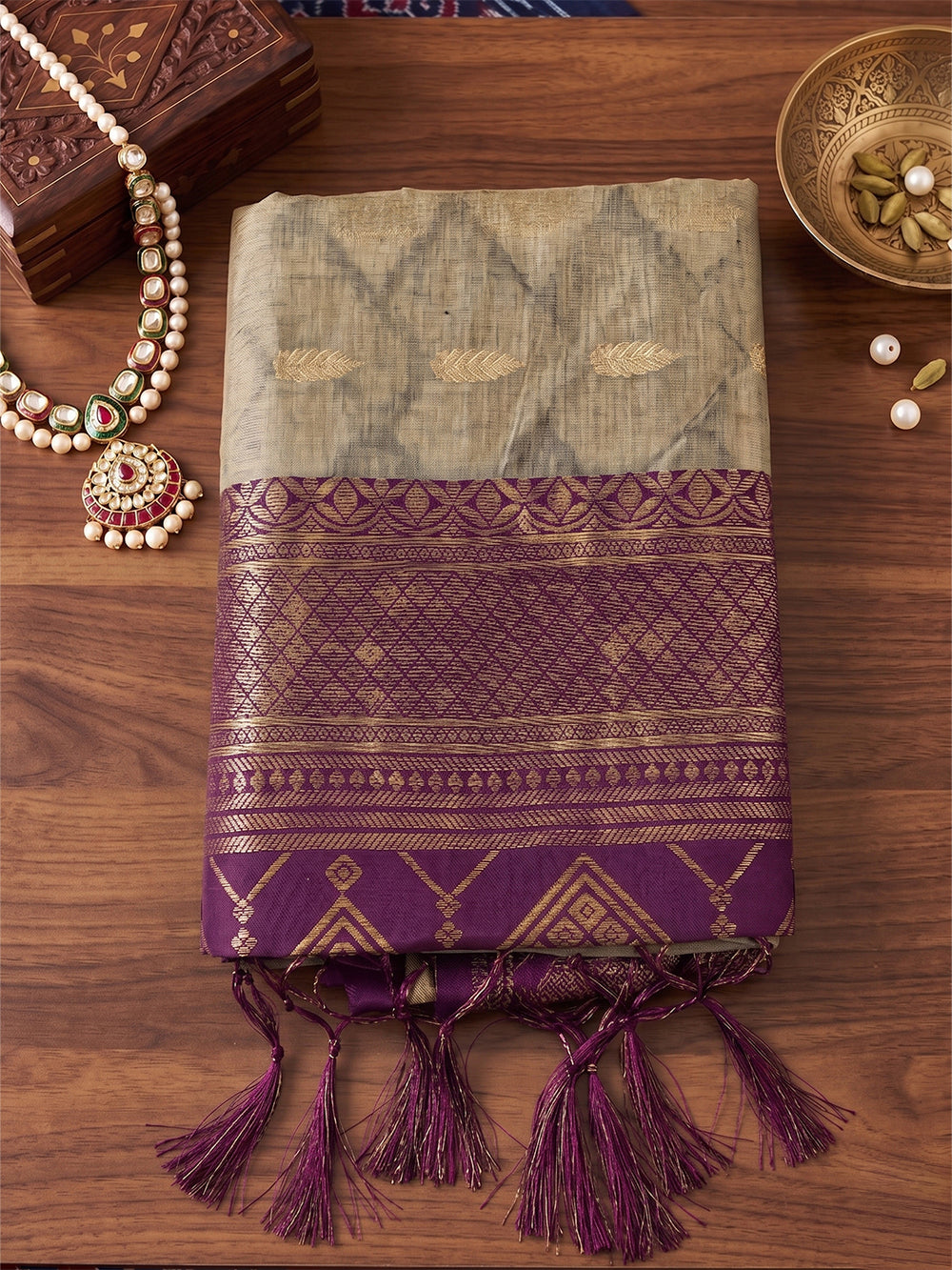 HarmonyHue Sarees Chiku With Purple