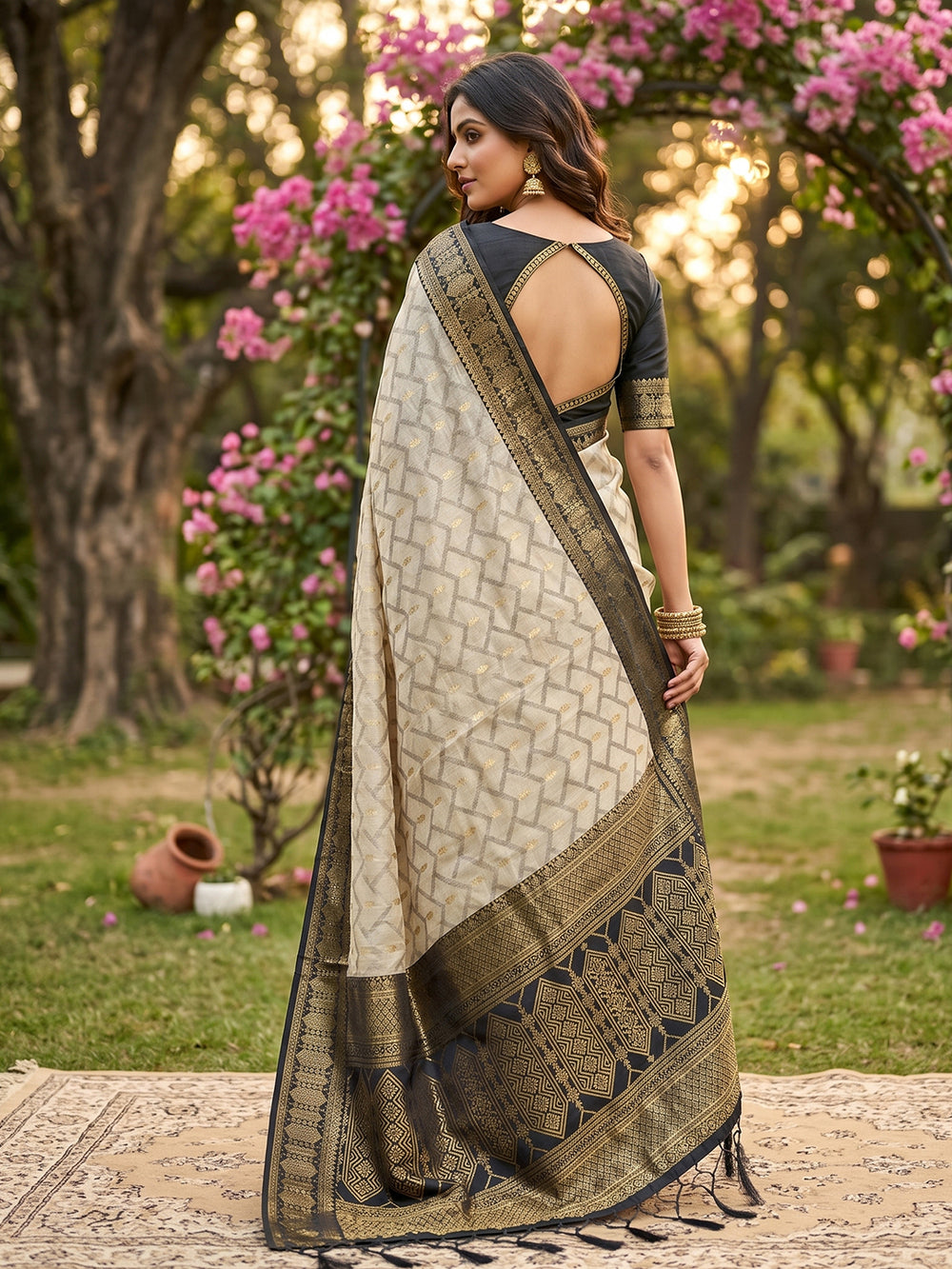 HarmonyHue Sarees Chiku & Black