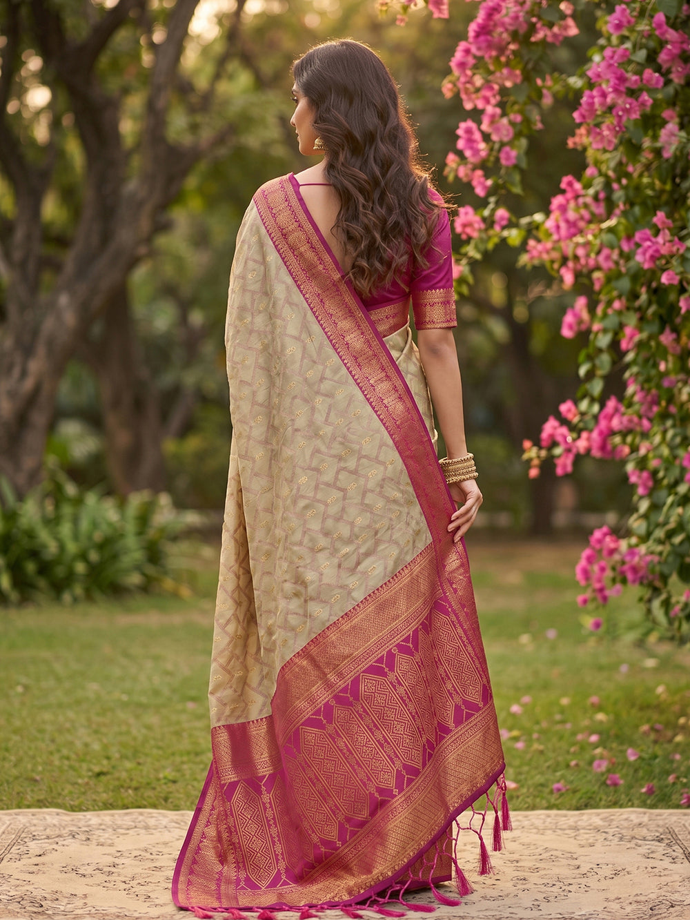 HarmonyHue Sarees Chiku & Pink