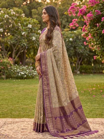 HarmonyHue Sarees Chiku With Purple
