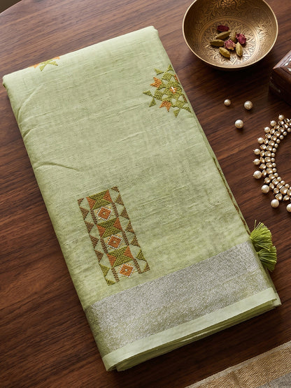 SereneDrape Sarees Pista Green