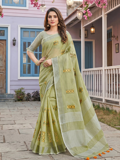 SereneDrape Sarees Pista Green