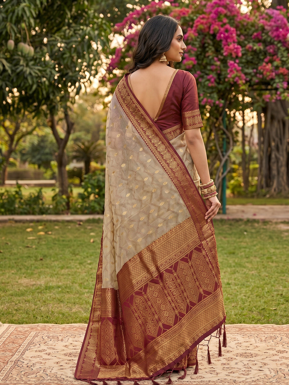 HarmonyHue Sarees Chiku & Red