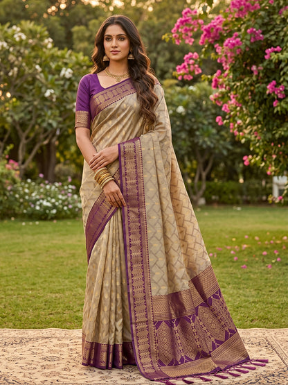 HarmonyHue Sarees Chiku With Purple