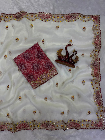 VelvetMist Sarees White