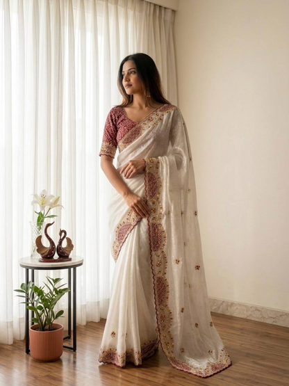 VelvetMist Sarees White