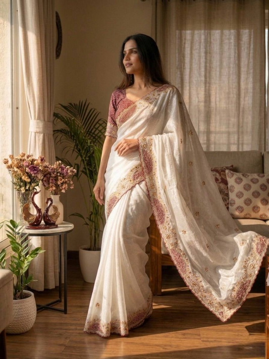 VelvetMist Sarees White