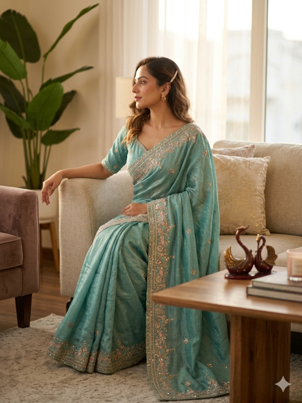 VelvetMist Sarees Sky Blue