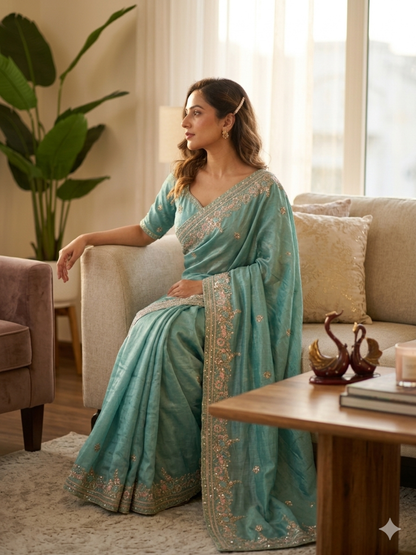 VelvetMist Sarees Sky Blue