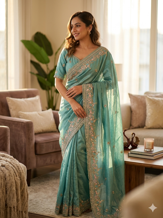 VelvetMist Sarees Sky Blue