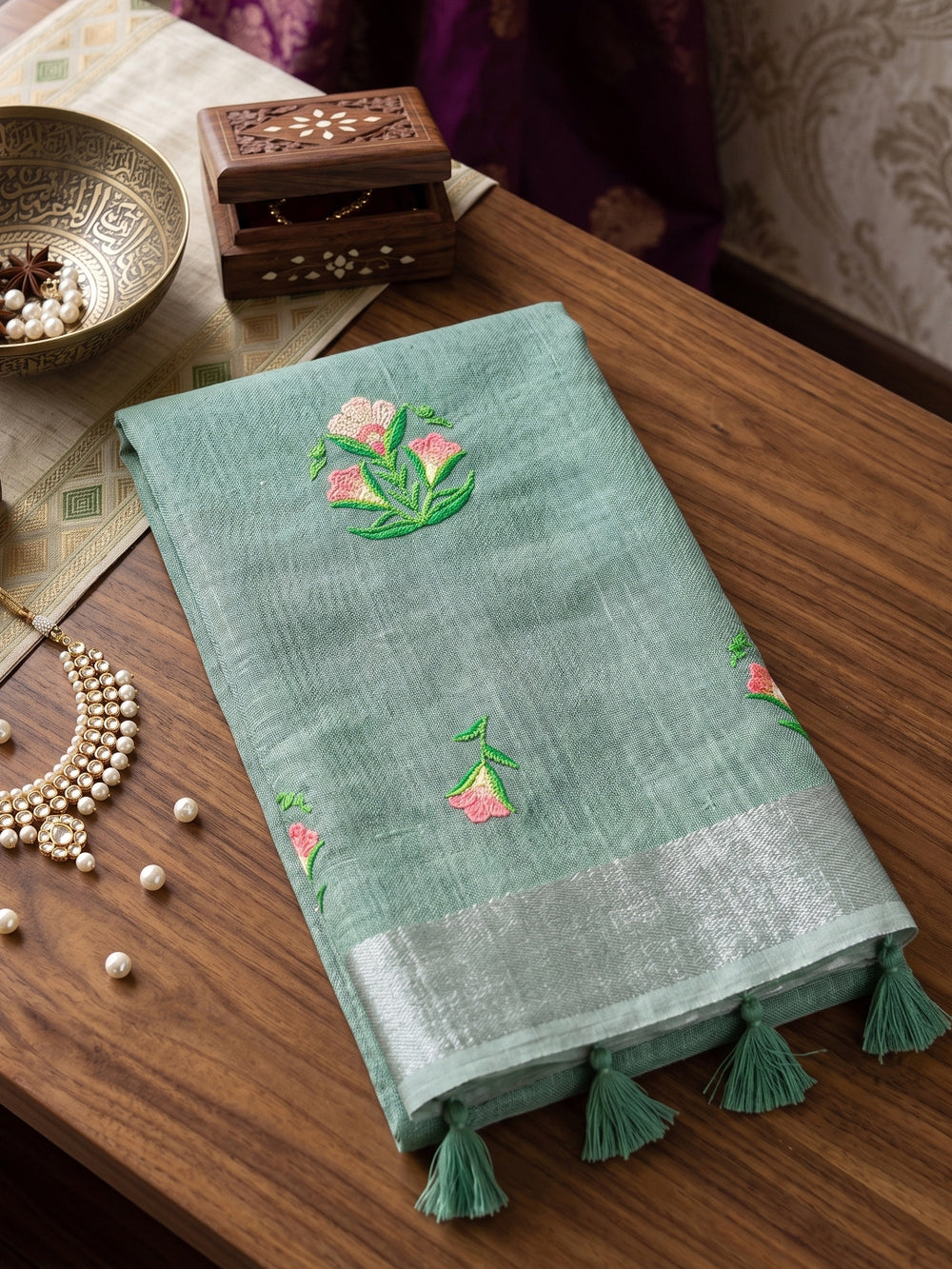 SereneDrape Sarees Sea Green