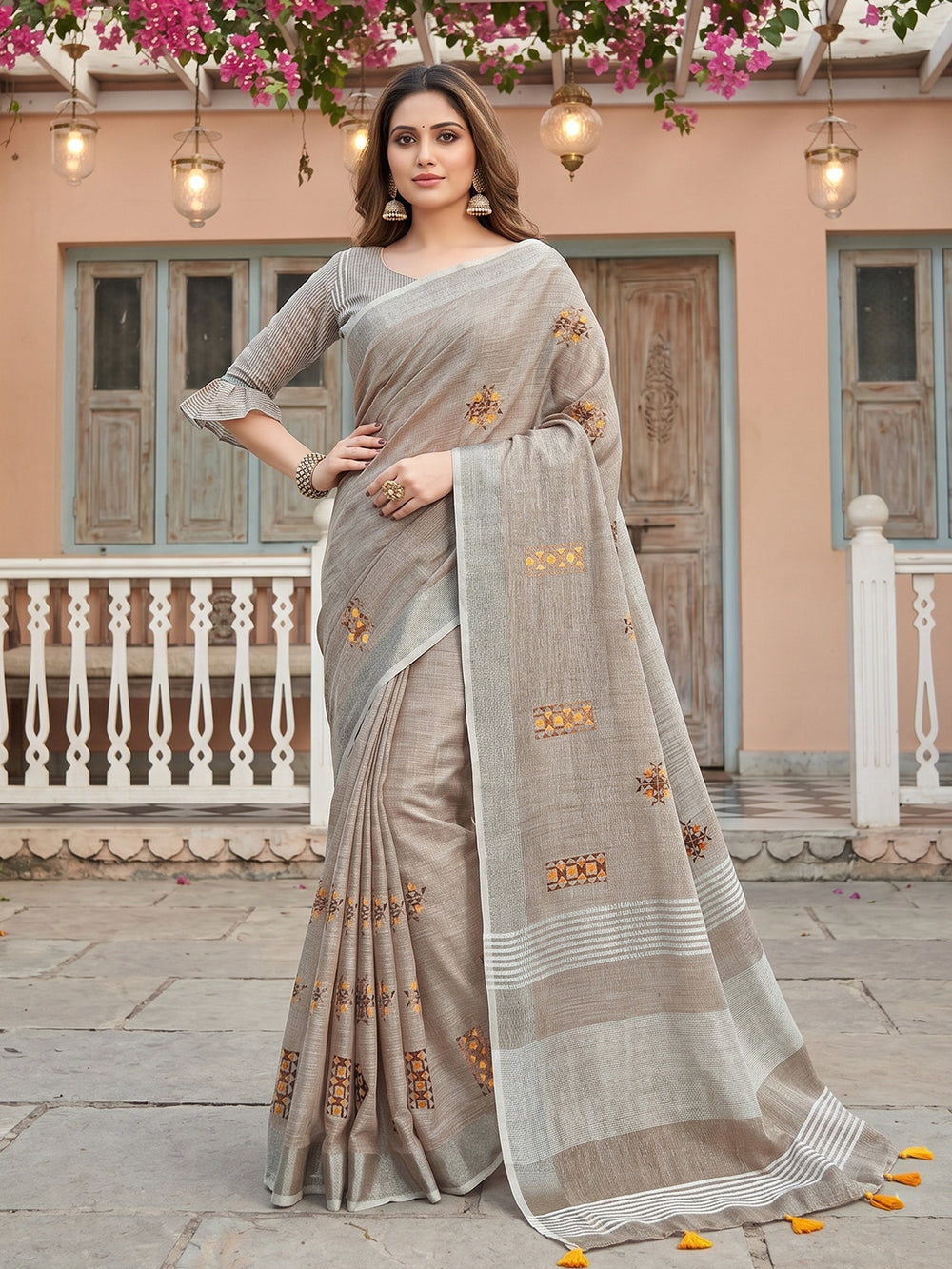 SereneDrape Sarees Light Beige