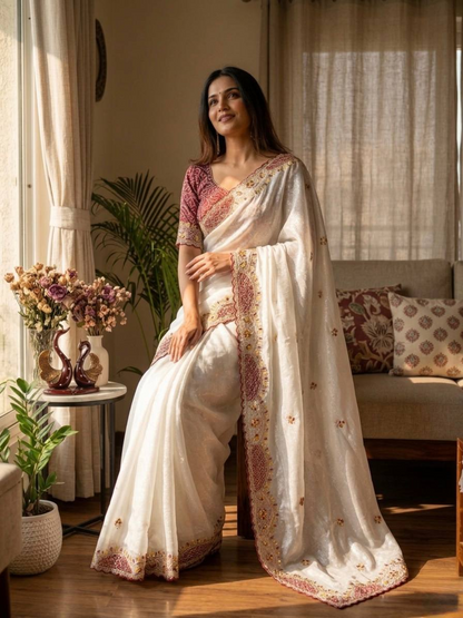 VelvetMist Sarees White