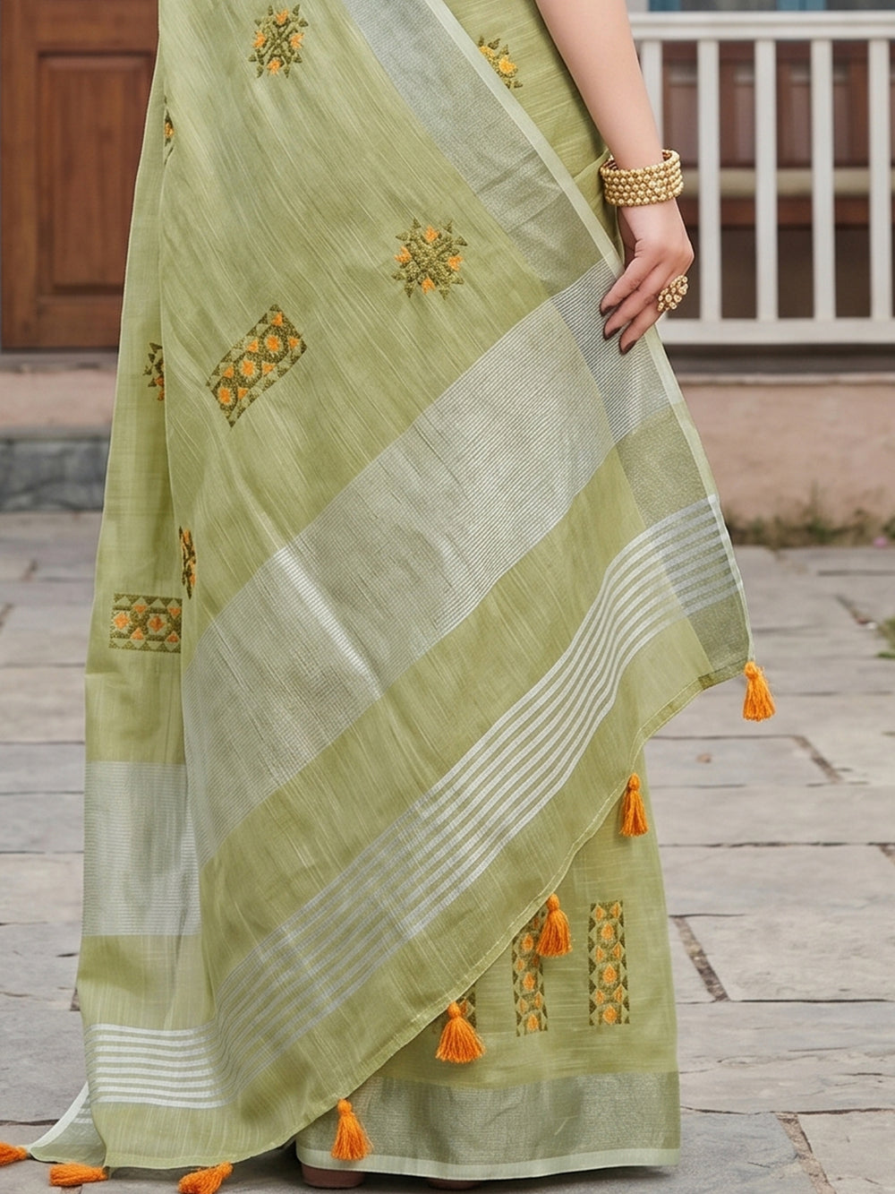 SereneDrape Sarees Pista Green