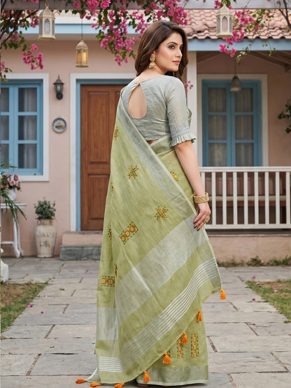 SereneDrape Sarees Pista Green