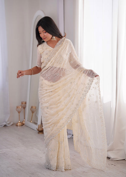 TwilightAura Sarees Off White