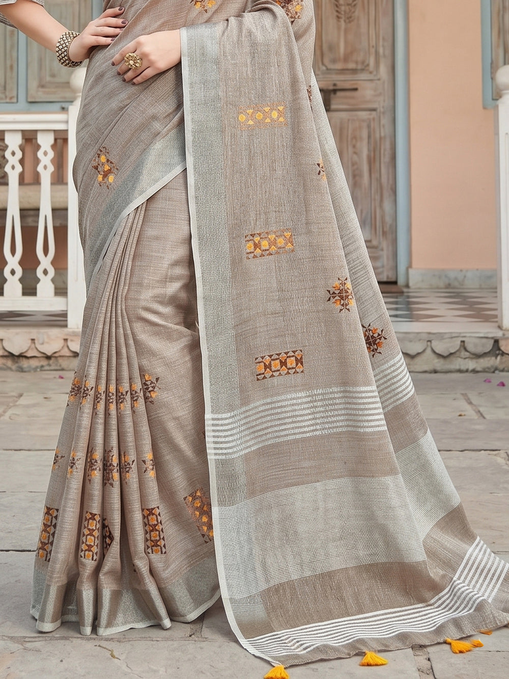 SereneDrape Sarees Light Beige