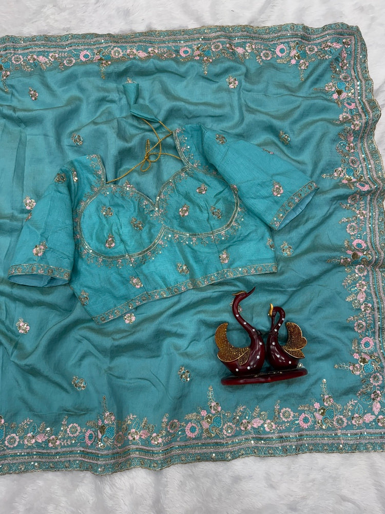 VelvetMist Sarees Sky Blue