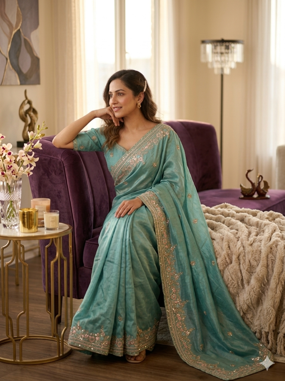 VelvetMist Sarees Sky Blue